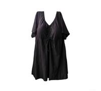 Accarugty Damen-Badeanzug, Übergröße, bescheidener Badeanzug, kurzärmelig, Bauchkontrolle, volle Abdeckung, konservativ, Strand, Pool, Bademode, Schwarz, 4XL-7XL (7XL)