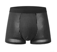 Accarugty Herren-Boxershorts aus Eisseide, gestreift, atmungsaktiv, weiche Trunks, für den täglichen Gebrauch, bequeme Passform, leichte Shorts (L schwarz)