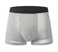 Accarugty Herren-Boxershorts aus Eisseide, gestreift, atmungsaktiv, weiche Trunks, für den täglichen Gebrauch, bequeme Passform, leichte Shorts (S, hellgrau)