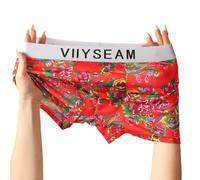 Accarugty Herren-Boxershorts, Retro-Blumendruck, atmungsaktiv, U-konvexe Tasche, klassische Unterwäsche, für bequemes tägliches Tragen, Schwarz, Grün, Blau, Rot (2XL Rot)