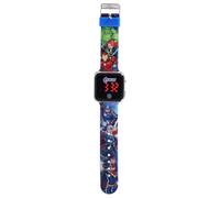 Accutime AVG4706 LED Kinderuhr Avengers, Digitaluhr mit LED-Anzeige für Uhrzeit und Datum, Weiches Acryl-Armband, Lange Batterielaufzeit, Abschalt Automatik, Uhr für Jungen und Mädchen, Blau