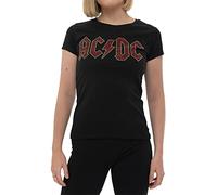 AC/DC Damen T-Shirt Full Colour Diamante Logo Official Skinny Fit Schwarz XXL