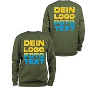 ACE Sweatshirt zum selbst Bedrucken - selber gestalten mit Text, Bild, Logo - Sweat-Pullover aus Baumwolle - Oliv - XL