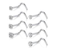 AceFun 18G 1,5 mm 2 mm 2,5 mm 3 mm runde Diamant CZ Nasenpiercing nasenstecker spirale Nasenschmuck Ringe Piercing Schmuck 8PCS Silber
