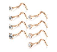 AceFun 18G 1,5 mm 2 mm 2,5 mm 3 mm runde Diamant CZ Nasenpiercing nasenstecker spirale Nasenschmuck Ringe Piercing Schmuck 8PCS Rose Gold