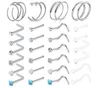 AceFun 20G 32 Stück Nasenringe Bolzen C-förmige Nasenringe nasenstecker L-förmige Edelstahl Nasenpiercing Silber Tragus Knorpel Piercing Ring