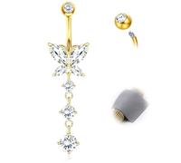 AceFun Bauchnabelpiercing Gold Lang Schmetterling Echt Sterlingsilber 12mm Bauchnabelschmuck S925 Zirkonia Nabelpiercing Bauchnabel Barbell Piercing Schmuck Bananabells für Frauen