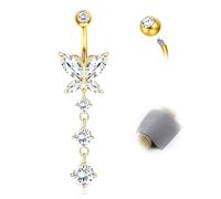 AceFun Bauchnabelpiercing Gold Lang Schmetterling Echt Sterlingsilber 8mm Bauchnabelschmuck S925 Zirkonia nabelpiercing Bauchnabel Barbell Piercing Schmuck Bananabells für Frauen