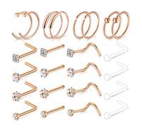 AceFun Chirurgischer Edelstahl Nasenpiercing Ring Stecker Nasenringe, 24 STÜCKE 20G 316L körperschmuck Piercing Nasenringbolzen Roségold