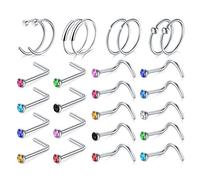 AceFun Chirurgischer Edelstahl Nasenpiercing Ring Stecker Nasenringe, 26 STÜCKE 20G 316L körperschmuck Piercing Nasenringbolzen