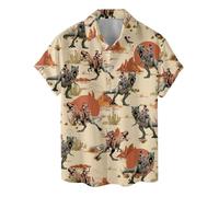 ACEPrints Hawaii-Hemden für Herren, lässige Button-Down-Shirts, Herren-Hawaii-Hemden, kurzärmelig, Button-Down-Hemd für Herren, Cowboy-Dinosaurier, M