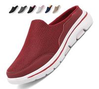 Acfoda Mesh Clogs Hausschuhe Damen Leichte Slip on Pantoletten Sommer Atmungsaktive rutschfeste Gartenschuhe Freizeit Sabots Rot 39