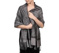Achillea Zweifarbiger Vintage-Schal aus Jacquard, Paisleymuster, Pashmina-Schal, grau dunkel