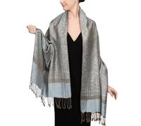 Achillea Zweifarbiger Vintage-Schal aus Jacquard, Paisleymuster, Pashmina-Schal, powder blue