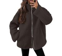 Achimlt Teddyjacke Damen Kuschelige Fleece Jacke Bequem Dicke Freizeit Winterjacke Einfarbig Fleecejacke Reißverschluss Wintermantel Plüschjacke mit Taschen