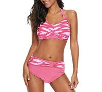 Achruor Damen-Badeanzug, 2-teilig, sexy Bandeau-Push-Up, schlankmachender Bikini, gestreift, mehrfarbig, Tankini, für den Sommer, Rosa, 40-42