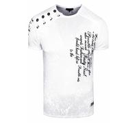 Rusty Neal Herren T-Shirt Oxid Washed Vintage 'ORIGINAL NOS' Tshirt Herren-T-Shirt Knopfleiste Rundhals Stretch 195, Farbe:Weiß, Größe S-3XL:S