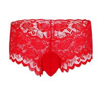 Acizi Sissy Pouch Höschen Herren Silky Lace Bikini Slip Girly Unterwäsche Sexy für Männer (rot, XL)