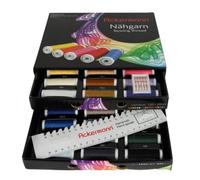 Ackermann Nähgarn Box Schwarz mit 36 x 200m verschiedenfarbige Garnrollen (0,42 € pro 100 m)