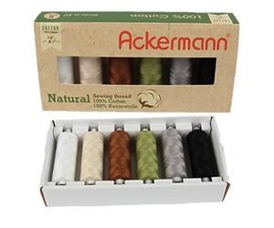 Ackermann Nähgarnmix Natural (100% Baumwolle) 6X 500m Farbenmix, Baumwollnähgarn, Nähgarn aus Baumwolle, Baumwollgarn, Set
