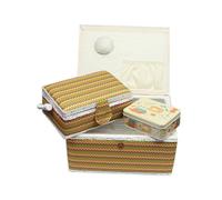 Ackermann Nähkorb-Set mit Tragegriff (1x groß und 1x mittel) + 1x kleine Accessoires-Box aus Metall (mit Zubehör), Marke Nähkorb Nähschatulle Nähkästchen Nähkasten (bunt weis,rot,gelb,schwarz)