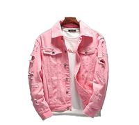 Herren Jeansjacke,Zerrissene Jeansjacke Damen Herren Truckerjacke Regular Fit Vintage Rosa Unisex Westernjacke Knopf Revers Retro Washed Jeansjacke Cardigan Outwear Mantel Plus Size S- 2XL,M