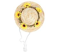 Acouto Haustier-Sombrero-Hut, Mini-Strohhut mit Blumen, Verstellbarer, Atmungsaktiver Sonnenschutz für Kleine, Mittelgroße Hunde oder Katzen, (Yellow S)