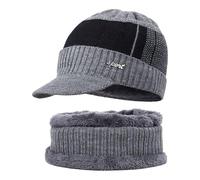 Acrylfaser & Halstuch, Set für Erwachsene, Teenager, kaltes Wetter, Skifahren, Wandern, warm, winddicht, Unisex, Strickmütze, Schal, Set, SS3, One size