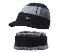 Acrylfaser & Halstuch, Set für Erwachsene, Teenager, kaltes Wetter, Skifahren, Wandern, warm, winddicht, Unisex, Strickmütze, Schal, Set, Schwarze Mütze und Schal, One size