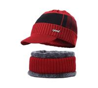 Acrylfaser & Halstuch, Set für Erwachsene, Teenager, kaltes Wetter, Skifahren, Wandern, warm, winddicht, Unisex, Strickmütze, Schal, Set, SS4, One size