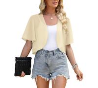 Actcat Damen Bolero Elegant aus Chiffon Luftige Festliche Kurzarmjacke zum Kleid oder Top im Sommer,Light Yellow,XXL