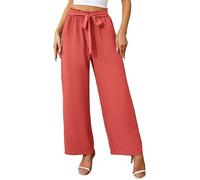 Actcat Damen Hose mit weitem Bein, leicht und elegant, elastischer Bund, Sommerhose mit Taschen, für legere Arbeit geeignet Strandhosen Damen leicht Stoffhose Damen,Orange Rot,M