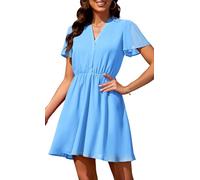 Actcat Damen Kleid V Ausschnitt Chiffon Kleider Transparent Kurzarm Blumenmuster Freizeitkleider Sommerkleid Damen Kleid festlich Damen sexy Kleid Damen Strickkleider Damen sexy Kleid,hellblau,S