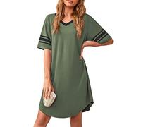 Actcat Damen Nachthemd Sexy Schlafshirt T-Shirt mit V-Ausschnitt Kurzarm Nachtwäsche Nachtkleid aus weichem Stoff Freizeitkleid Nachthemd Damen Sleepshirt,Dark Green L