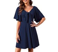 Actcat Damenkleider 2024 Frühling Sommer Tiefer V-Ausschnitt Elegantes Minikleid mit Fliege Kleider elegant Party Kleider Damen sexy Sommerkleid midi blusenkleid Strandkleider Damen Sommer