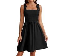 Actcat Sommer Boho Kleid mit Blumendruck, Spaghettiträgern, quadratischem Ausschnitt, hoher Taille, Knielang, ärmellos, 2024