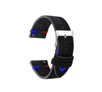 ACTINPANT 1 Stück 18/20/22/24 mm Wildlederarmband for GT3/GT4 Uhr, Vintage-Armband, handgefertigt, genäht(Black-Red Blue Line,22mm)