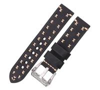 ACTINPANT 1 Stück handgefertigtes Uhrenarmband mit Retro-Schraubschließe aus Edelstahl, 22 mm/24 mm breit, for Damen und Herren, echtem Leder, in 4 Farben(Black,22mm)