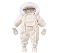 Acuryx Baby Jungen Mädchen Winter Schneeanzug mit Handschuhen und Schuhen Kleinkind Strampler Kapuze Warm Baby Overall Overall mit Abnehmbarem Pelzbesatz