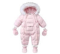 Acuryx Baby Jungen Mädchen Winter Schneeanzug mit Handschuhen und Schuhen Kleinkind Strampler Kapuze Warm Baby Overall Overall mit Abnehmbarem Pelzbesatz