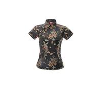 ACVIP Damen Drache Phoenix Qipao Top Kurzarm Stehkragen Chinesische Bluse Oberteile(China 3XL/EU 44,Schwarz)