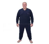 ADAMO Frottee Pyjama Herren mit Bündchen Navy Serie Elias V-Ausschnitt in Übergrößen bis 10XL, Größe:6XL, Farbe:Dunkelblau