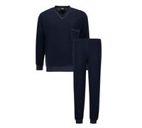 ADAMO Frottee Pyjama Herren mit Bündchen Navy Serie Elias V-Ausschnitt in Übergrößen bis 10XL, Größe:8XL, Farbe:Dunkelblau