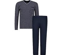 ADAMO Herren Schlafanzug lang 100% Baumwolle, Navy, 5XL I Angenehmer Herren Pyjama lang I Hemd mit V-Ausschnitt & Brusttasche I Hose mit Gesäßtasche