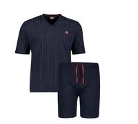 ADAMO Kurzer Herren Pyjama kariert Serie 'Clint Navy mit V-Ausschnitt bis Übergröße 10XL, Größe:3XL, Farbe:Dunkelblau