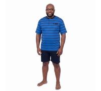 ADAMO Kurzer Schlafanzug für Herren gestreift mit Serafino Ausschnitt Serie Anil Royalblau bis Übergröße 10XL, Größe:10XL