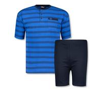 ADAMO Kurzer Schlafanzug für Herren gestreift mit Serafino Ausschnitt Serie Anil Royalblau bis Übergröße 10XL, Größe:7XL