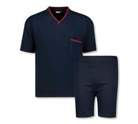 ADAMO Kurzes Herren Schlafanzug Set VS-Shorty 100% Baumwolle, Navy, Größe 10XL I Kurzer Pyjama Uni Hemd mit V-Ausschnitt & Kurze Hose mit Gesäßtasche
