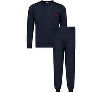 ADAMO Übergrößen Langer Schlafanzug für Männer Marineblau mit Bündchen und Knopfleiste Serie Brian Größe 2XL bis 10XL, Größe:7XL
