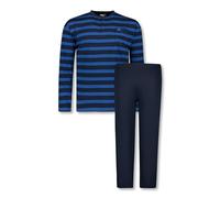 ADAMO Übergrößen Schlafanzug Langarm mit Rundhals und Knopfleiste in Navy gestreift für Herren Serie Alex Größe XXL bis 10XL, Größe:6XL